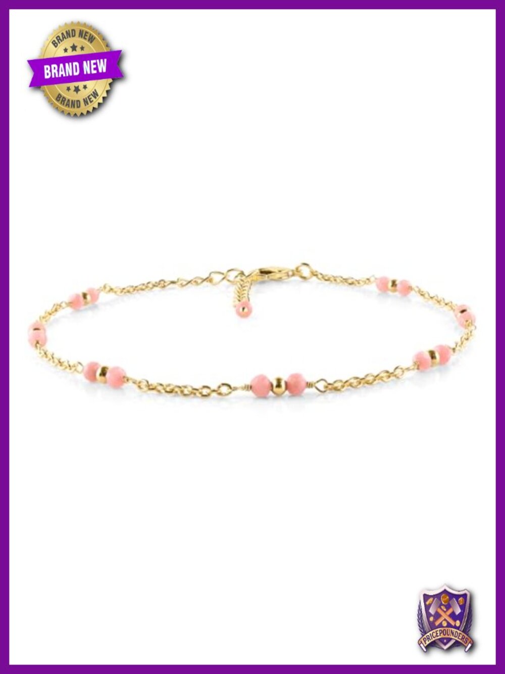 Dainty Gold Plated Pink Opal Anklet Beach Jewelry Women